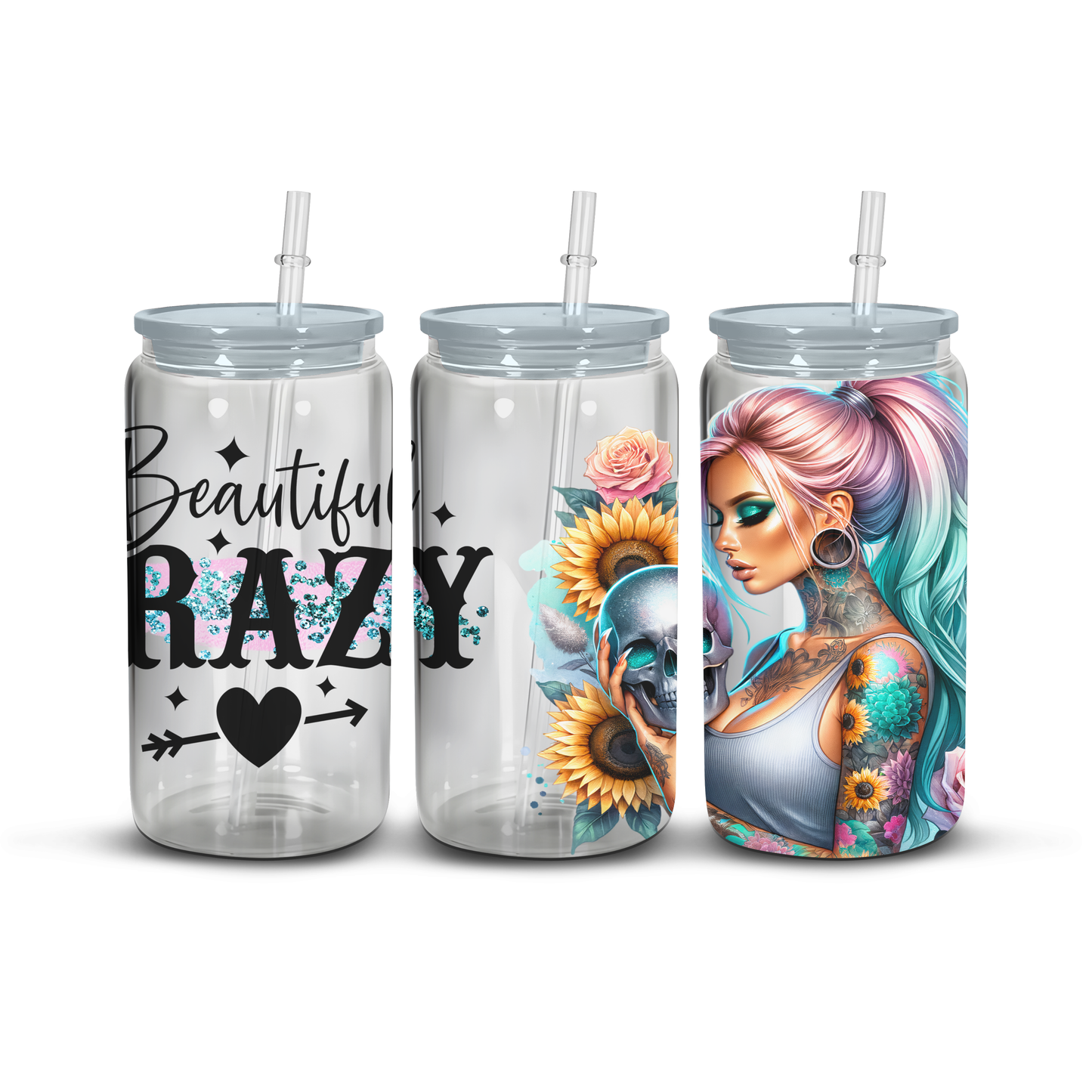 Beautiful Crazy - 16 Oz Glass Tumbler