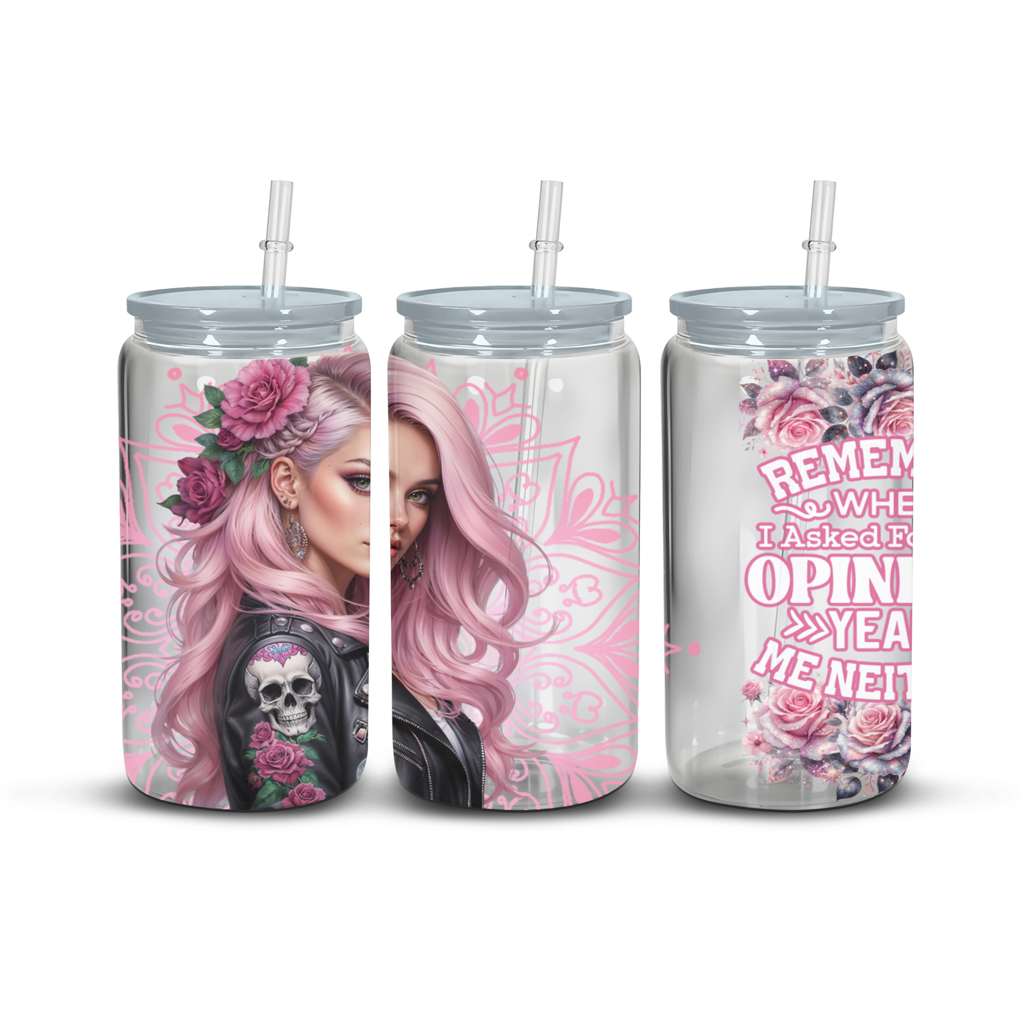 Pink - 16 Oz Glass Tumbler